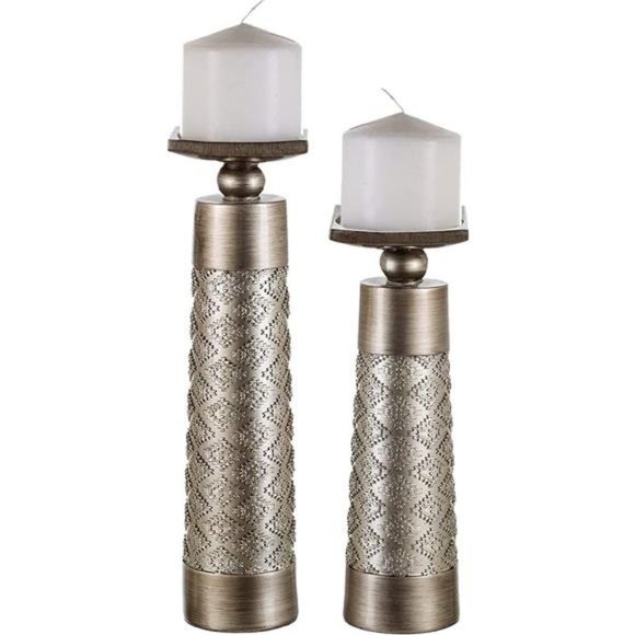 Set of 2 Candle Holder - Pillar Candle Stand, Table Mantle Decor Centerpieces - Picture 1 of 4